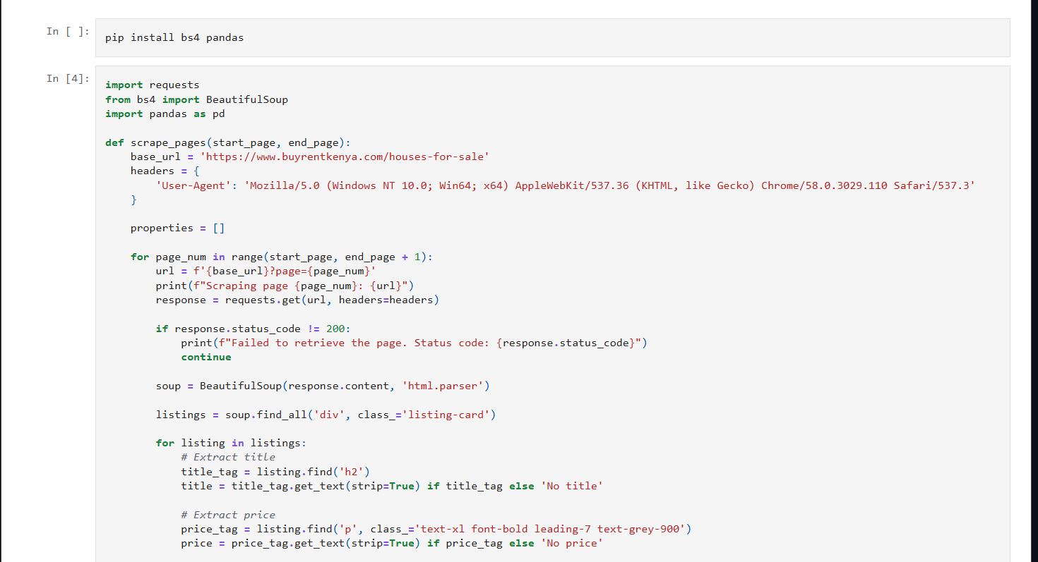 Nairobi Real Estate Data Scraping Script View 1